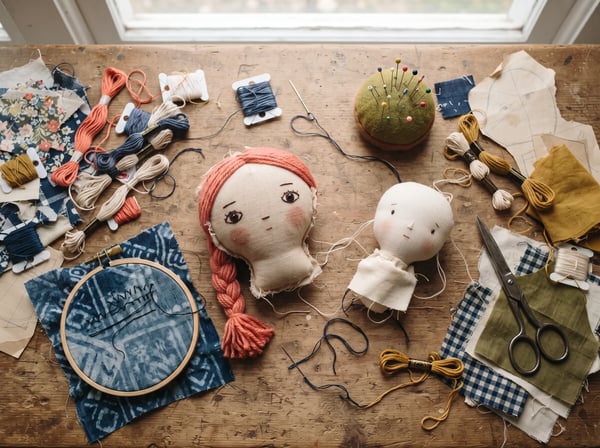 Mira el estilo de muñeco en un entorno artesanal